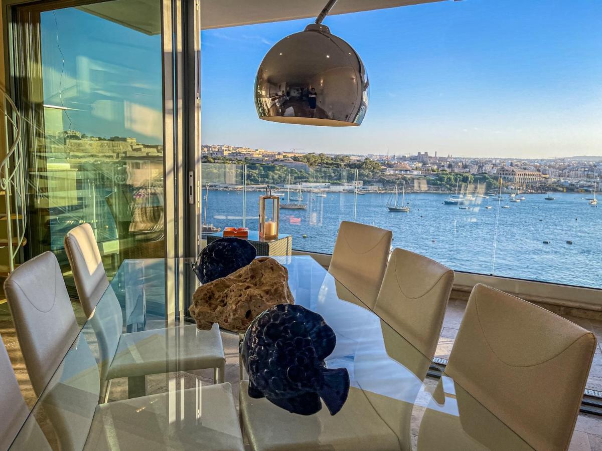 Unique Seafront Triplex Penthouse With Panoramic Bedroom & Rooftop Jacuzzi Overlooking Valletta سليمة المظهر الخارجي الصورة