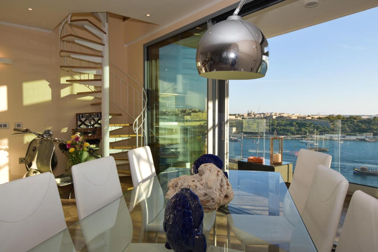 Unique Seafront Triplex Penthouse With Panoramic Bedroom & Rooftop Jacuzzi Overlooking Valletta سليمة المظهر الخارجي الصورة