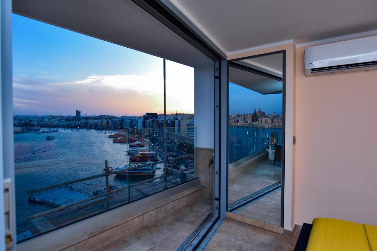 Unique Seafront Triplex Penthouse With Panoramic Bedroom & Rooftop Jacuzzi Overlooking Valletta سليمة المظهر الخارجي الصورة