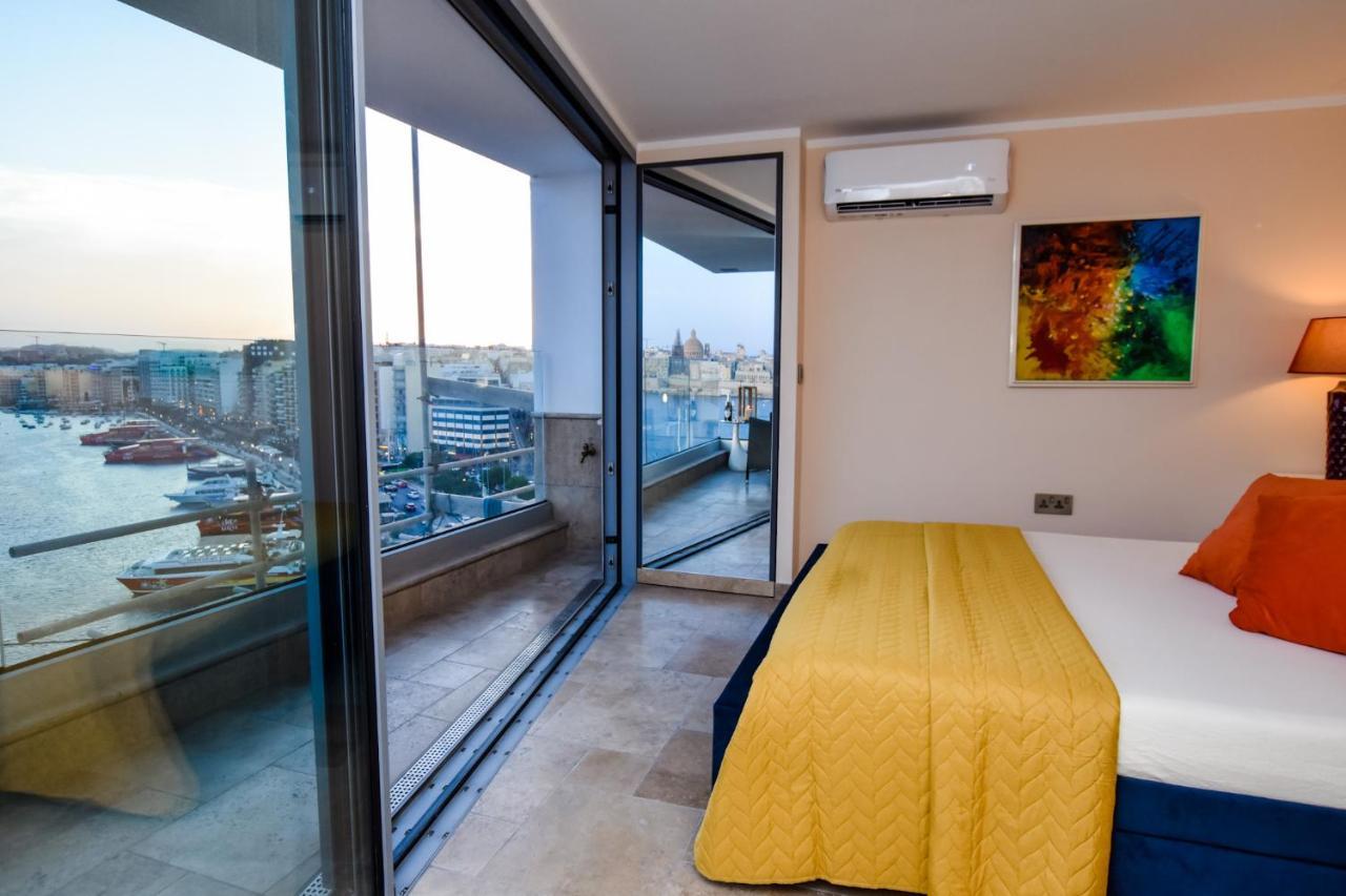 Unique Seafront Triplex Penthouse With Panoramic Bedroom & Rooftop Jacuzzi Overlooking Valletta سليمة المظهر الخارجي الصورة